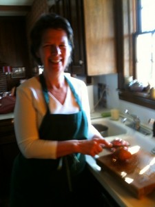 Catherine making Pear Honey